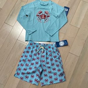 Life is Goos crabs blue boys swimsuit rash guard shorts 8